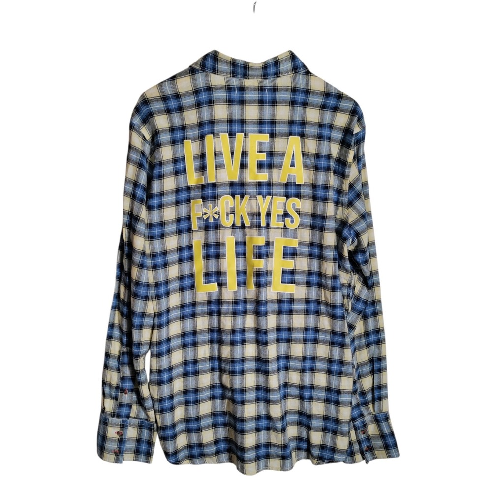 Attic Salt Blue Plaid Long Sleeve Button Front Shirt Woman's Large
